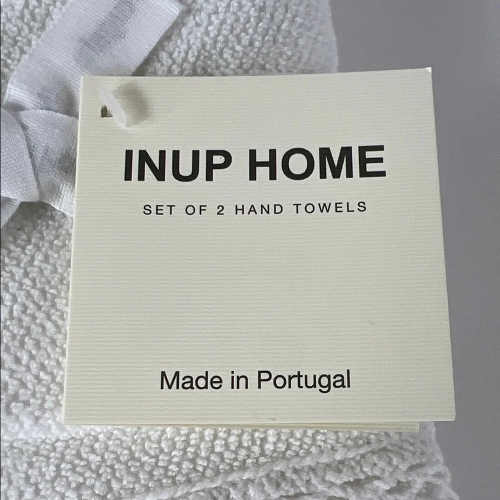2pc INUP Bath Hand Towels Luxury White with Lace Edge 100% Cotton NEW